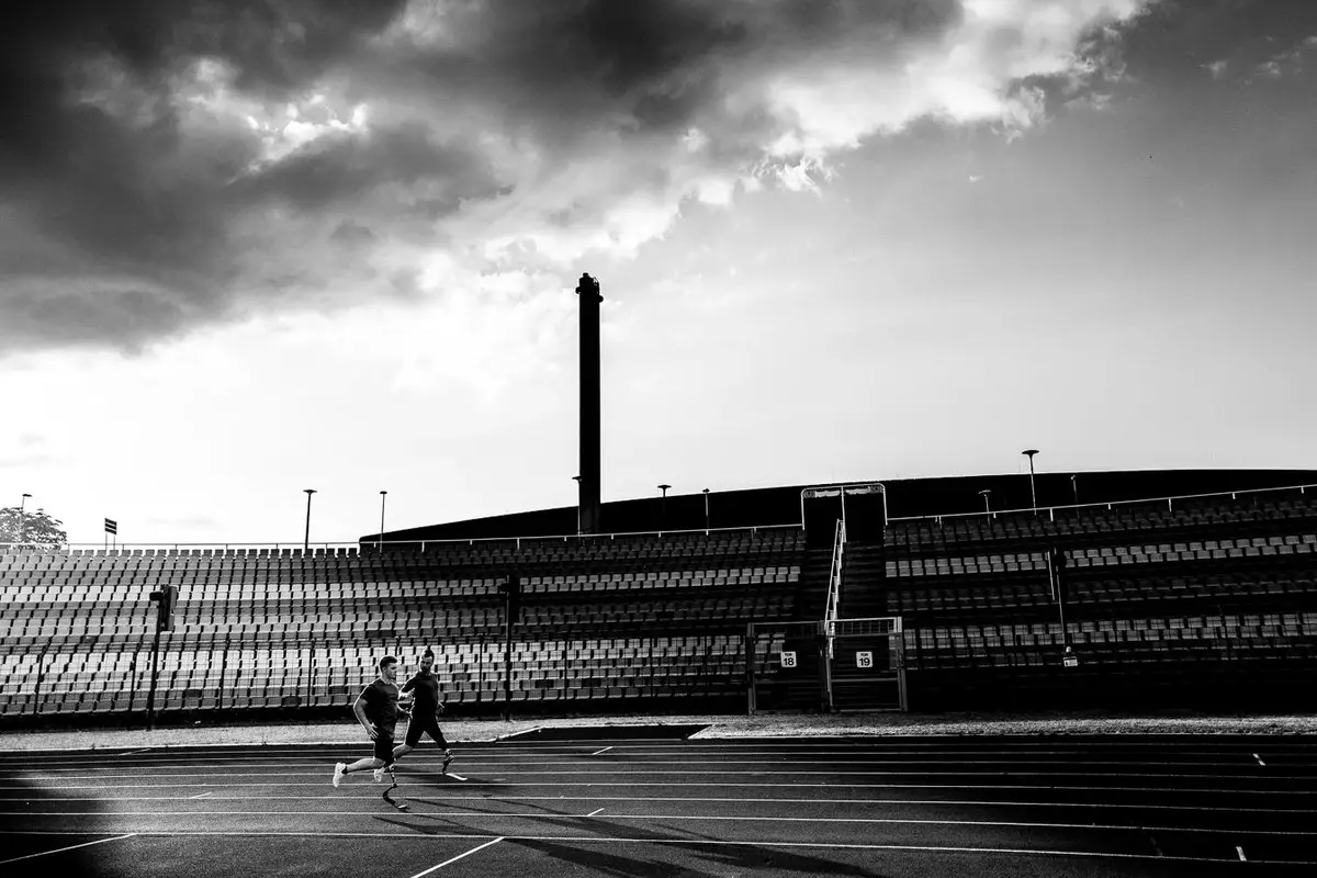 Heinrich Popow & Johannes Floors, Paralympic Athletes, photographed for Ottobock by photographer Christoph Neumann, Berlin
